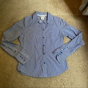 At Last Blue & White Checkered Button Up Blouse